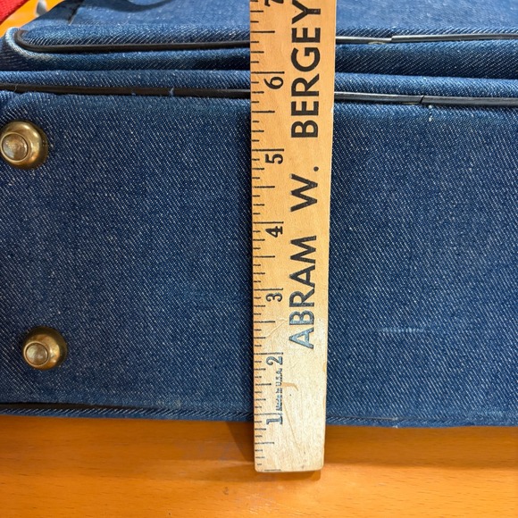 Vintage BOYT Carry On Bag Luggage Blue Denim Canvas Red Strap Travel Iowa Falls - Picture 13 of 14